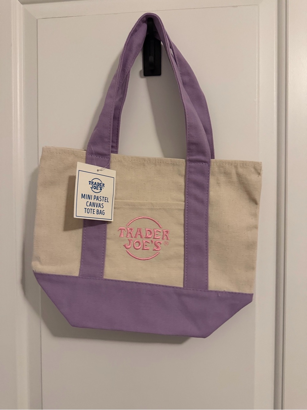 Mini Trader Joe’s Pastel Canvas Tote Bag - Lavender and Cream